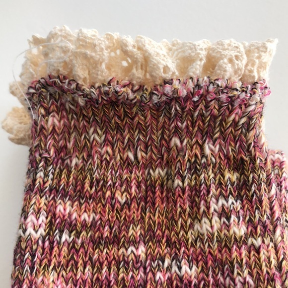 Fall Mixed Colors Ribbed Over the Knee High Boot Socks with Lace Detail OSFM - Picture 5 of 5